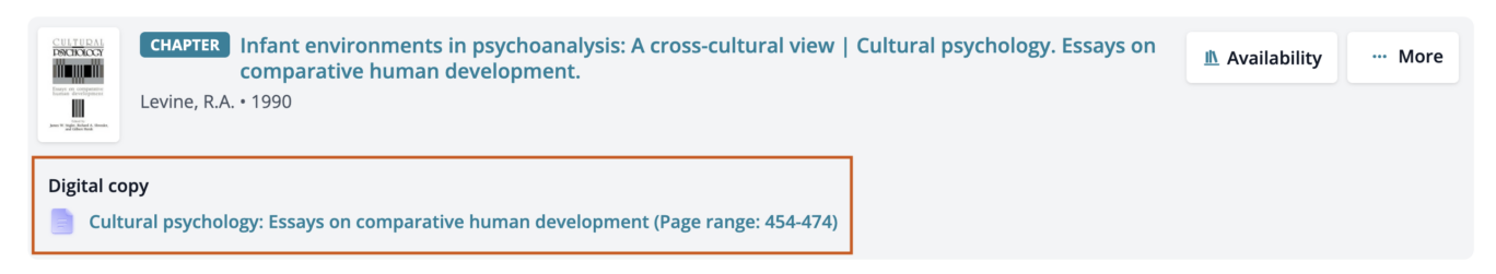 A reference on an online reading list, with the text 'Digital copy' highlighted to show the link to a scanned paper