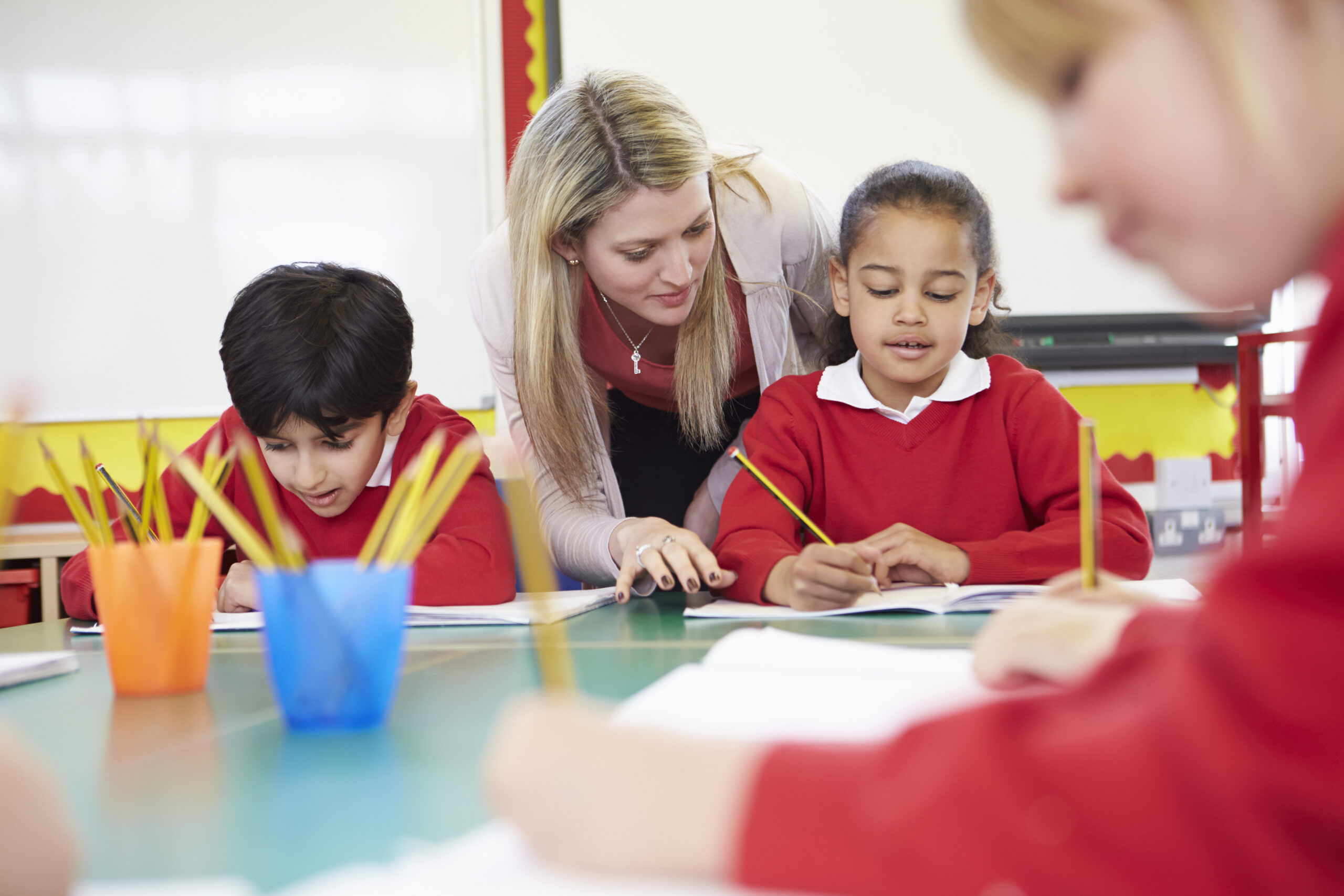 Teacher and primary students