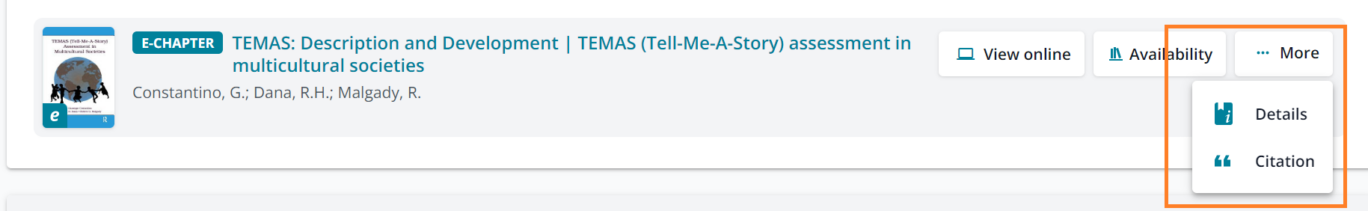 Part of an online reading list, with the More button and its options highlighted