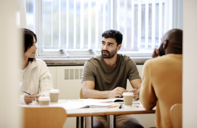Students talking in canteen