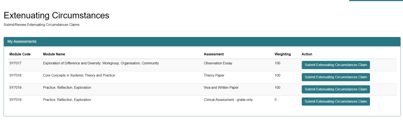 Screenshot of Modules Listing in MyTAP
