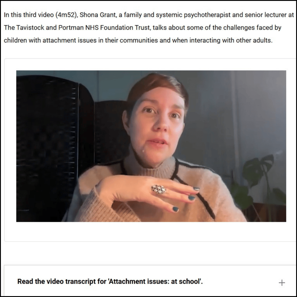 Screenshot of an video from the course, accompanied by brief copy.