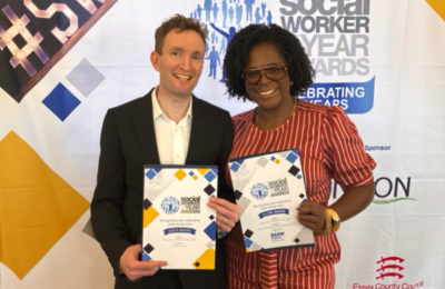 Philip Archard and Shantel Thomas with their Social Worker of the Year Awards.